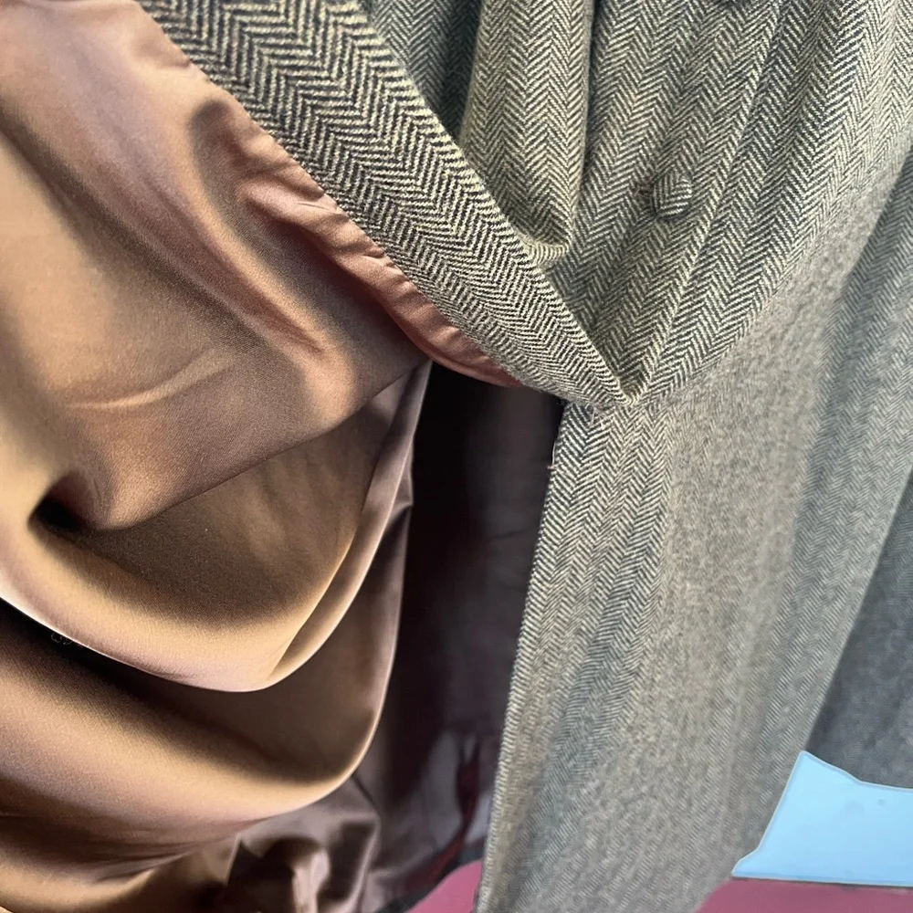 Women’s M/L Brown black handmade Herringbone Wool Sleeveless Button Dress - Picture 8 of 10